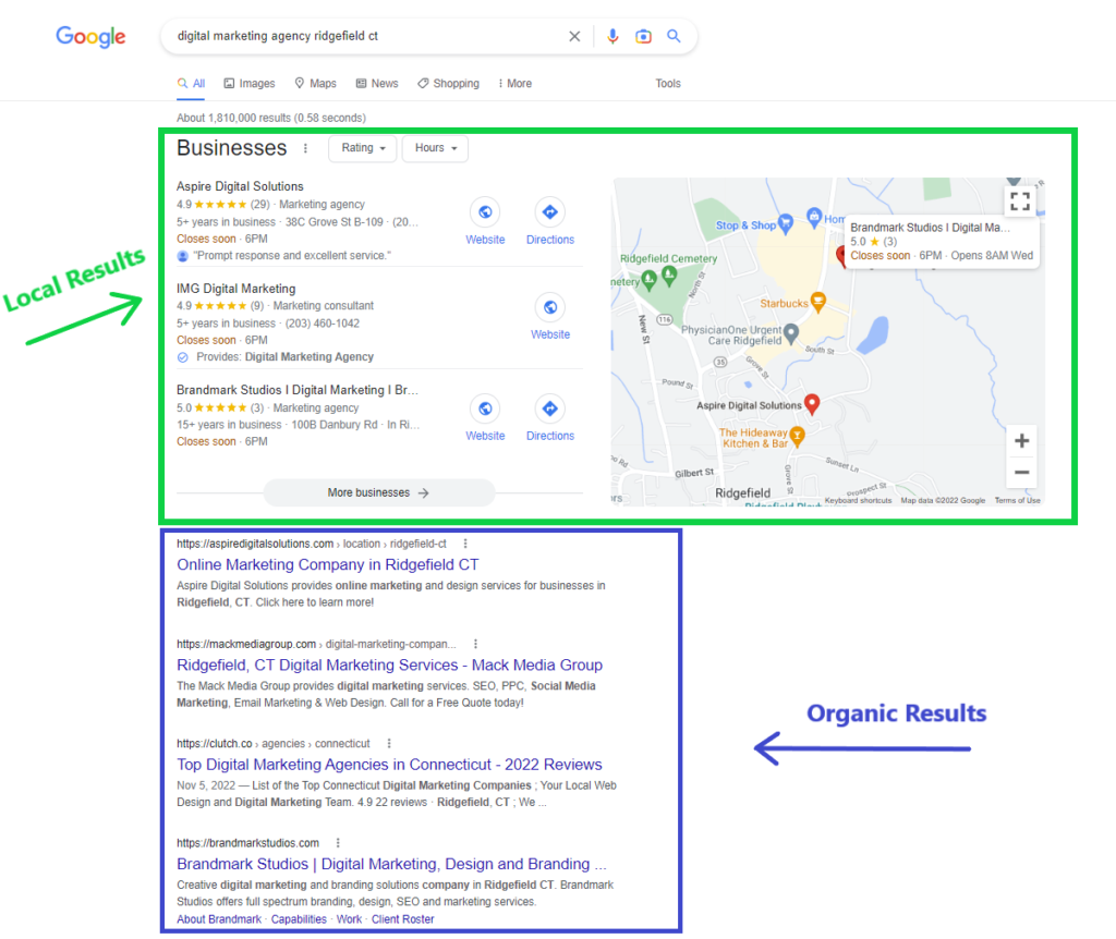 local vs organic screenshot